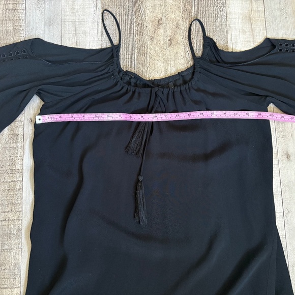 4Sienna Black Eyelet Cold Shoulder Drawstring Neck Dress SZ S - Picture 12 of 12